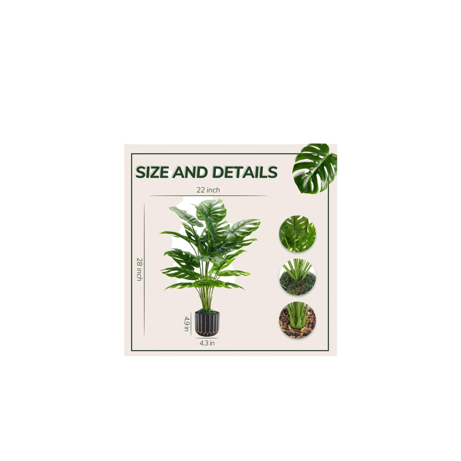 DIY Style Fake Plants Tall 28” Artificial Monstera Faux Plants