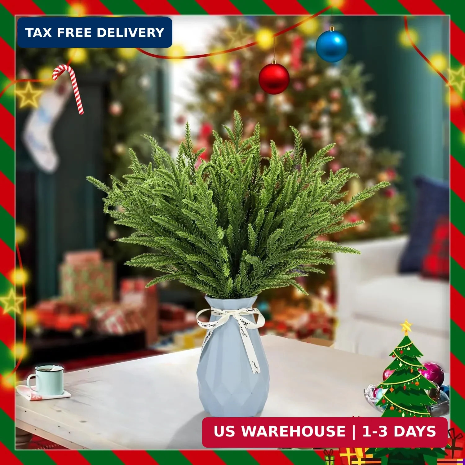 24Pcs Norfolk Pine Branches Stems 13.5″ Artificial Pine Needles Sprigs Norfolk P