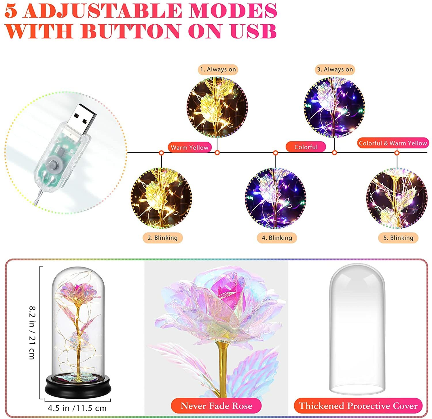 Mother’s Day for Mom Colorful Artificial Flower Rose Led Light String On The Col