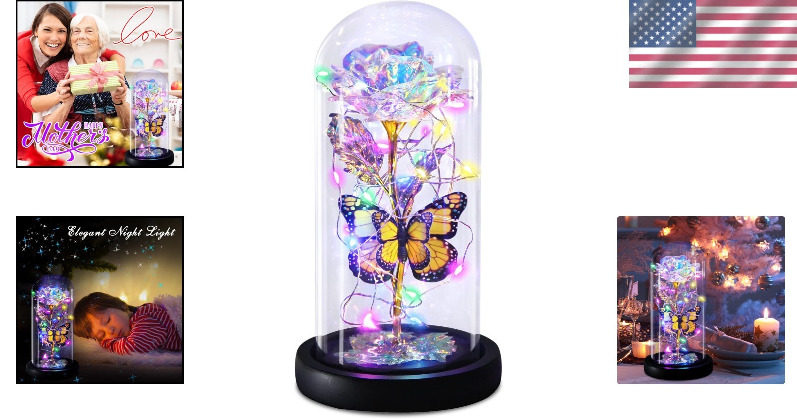 Charming Galaxy Rose with Butterfly – Glass Dome Gift for Special Moments