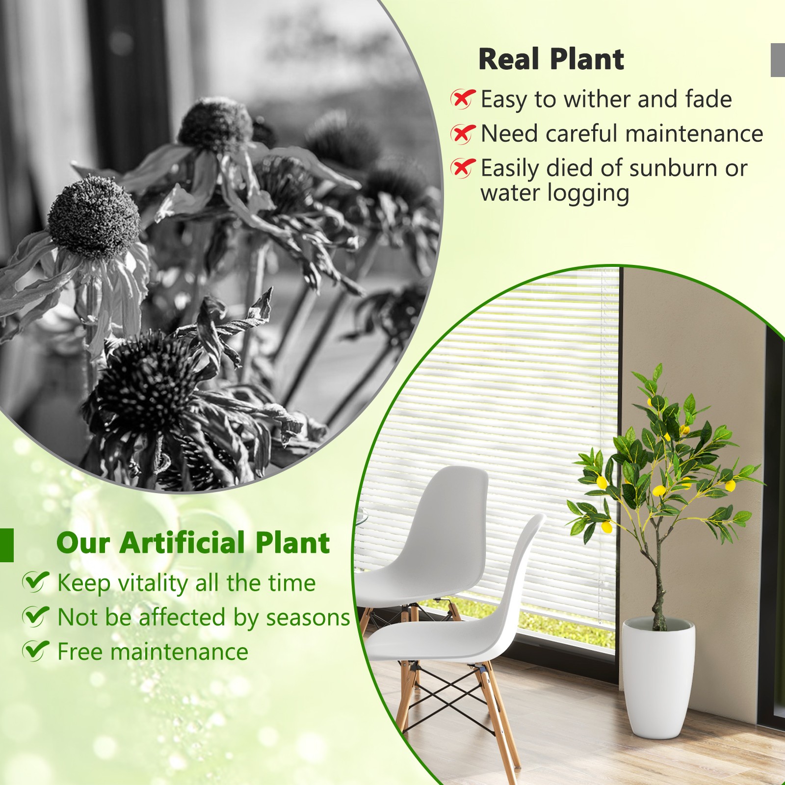 2.6 FT Tall Artificial Lemon Tree w/ Lemon Fruits, Cement Pot for Porch, Office