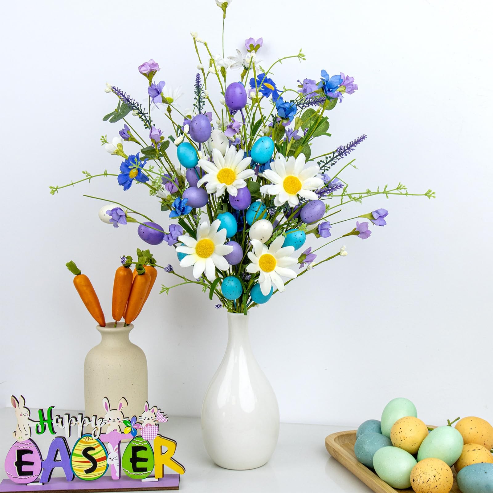 10 PCS 17 Inch Blue Easter Flowers With Egg Picks Table Vase Centerpiece
