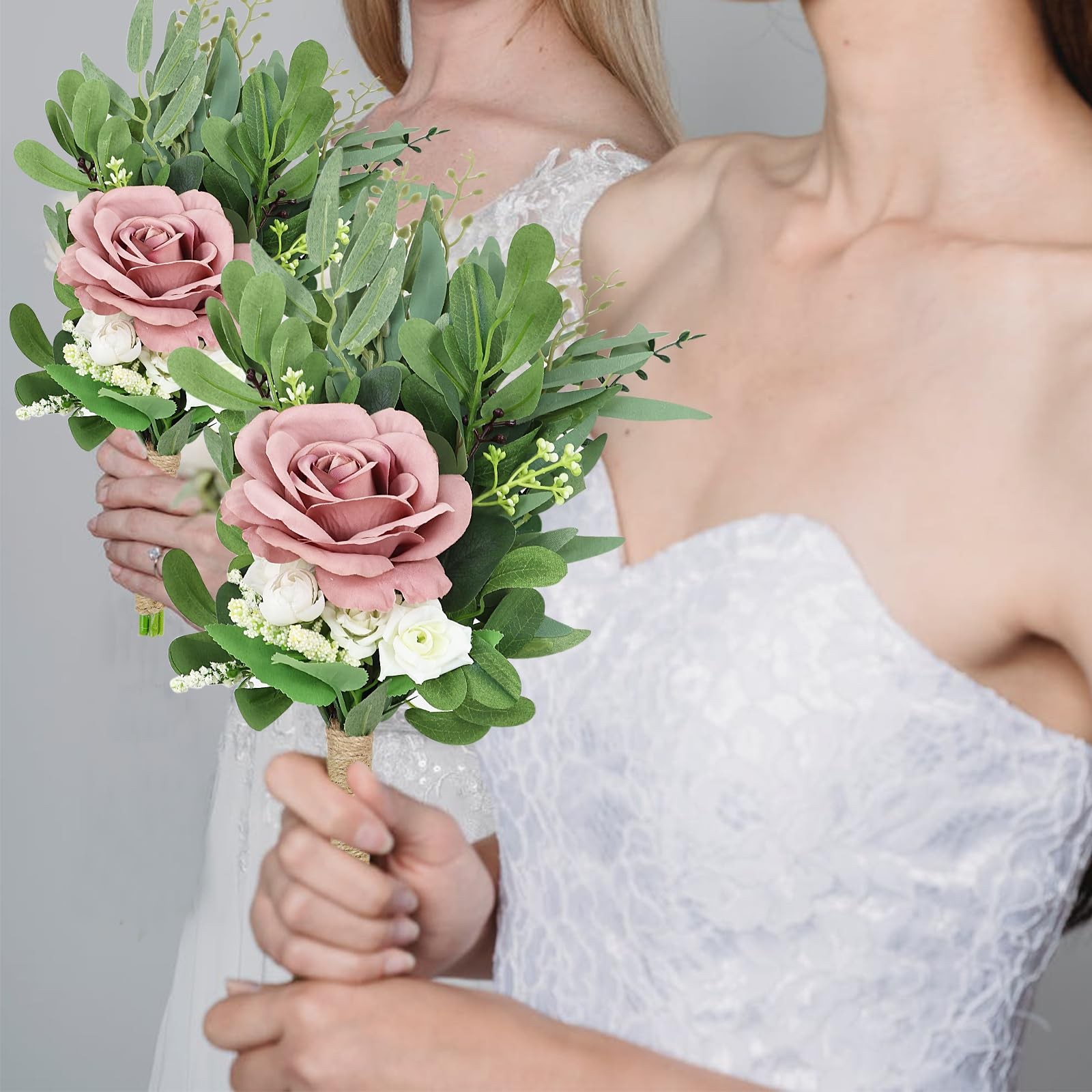 Set Of 4 Dusty Pink Bridesmaid Bouquets 8 Inch Artificial Wedding Flower