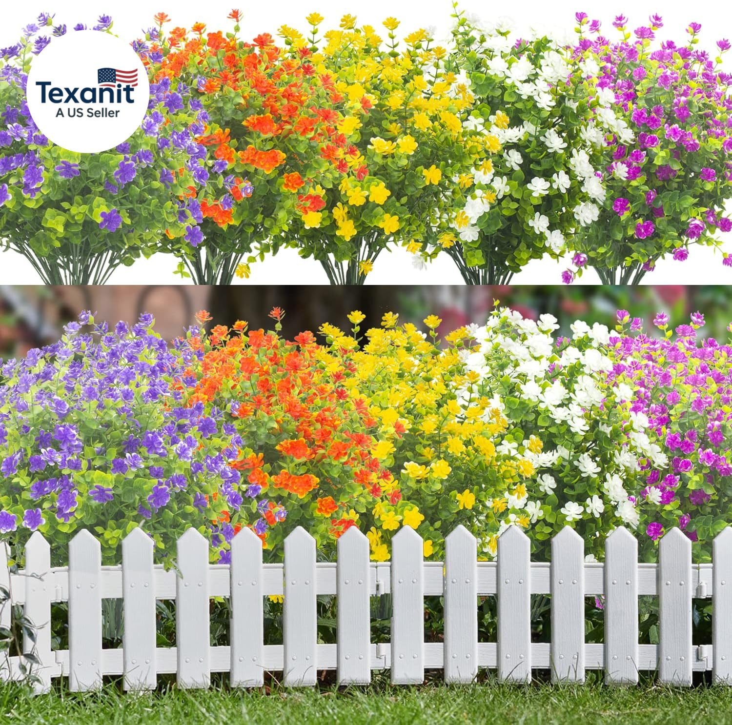 20 Bundles Outdoor Artificial Fake Flowers UV Resistant Boxwood Faux Plastic Pla