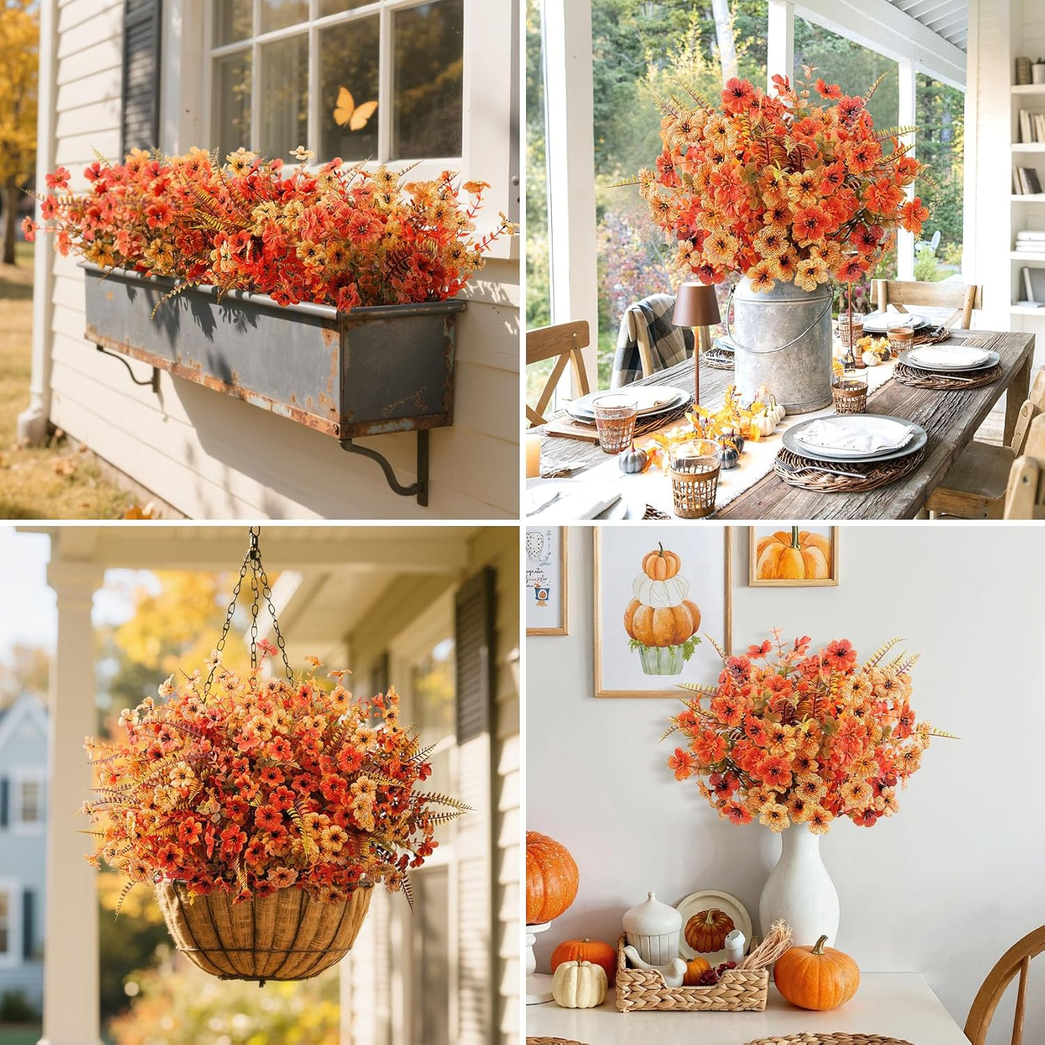 20 Bundles Artificial Fall Flowers for Outdoors Decoration, Fake Mums Silk Daisy