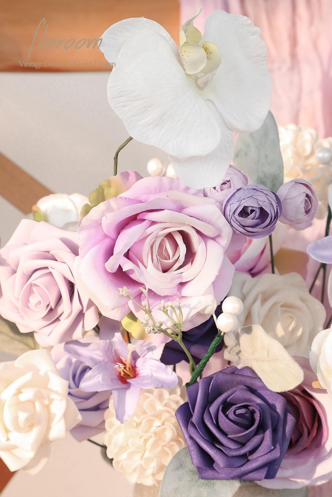 Lilac Lavender Purple Cream Artificial Flowers Fake Roses Dahlias and Greener…