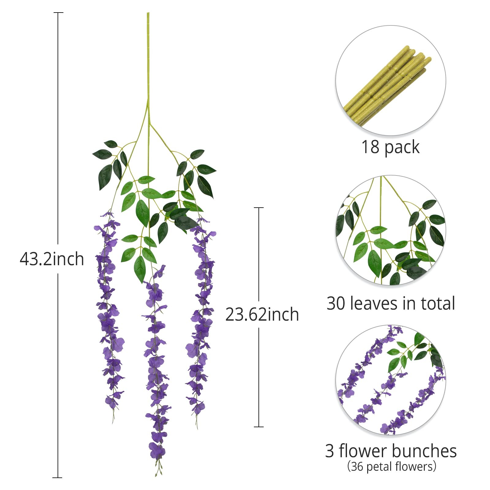 12 Pack Artificial Wisteria Flowers Garland Silk Fake Flowers Hanging Vine
