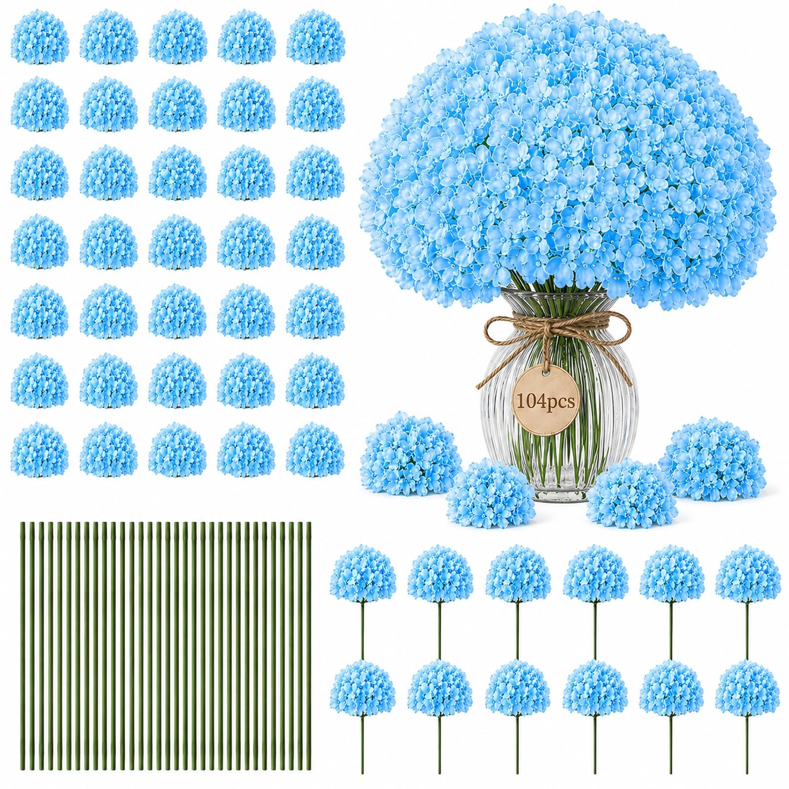 Bulk Artificial Hydrangeas 104PCS with Zip Tie Fastening, Silk Hydrangea Flow…