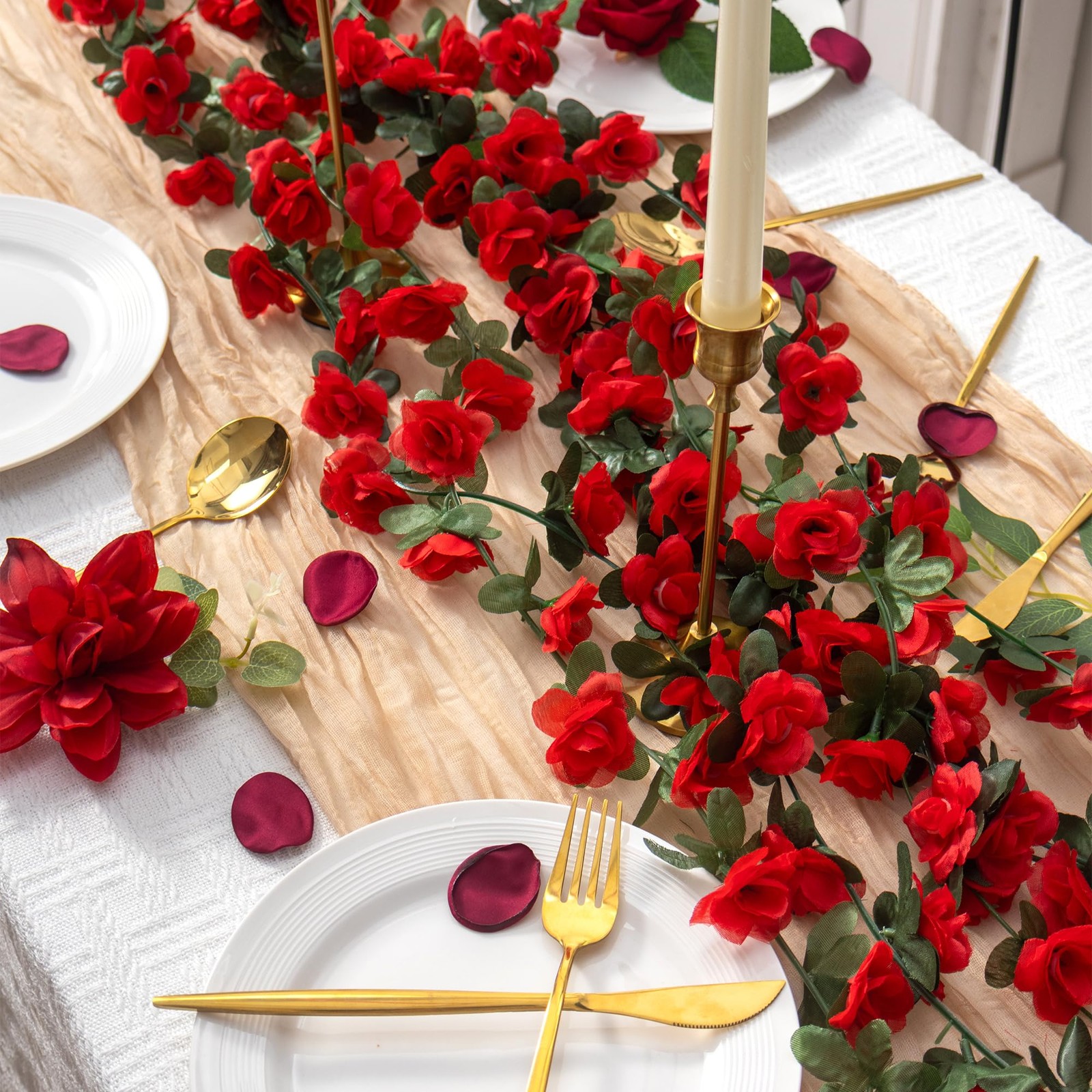 BSMYBO Artificial Red Rose Flower Garlands 5 PCS 41 FT for Backdrop