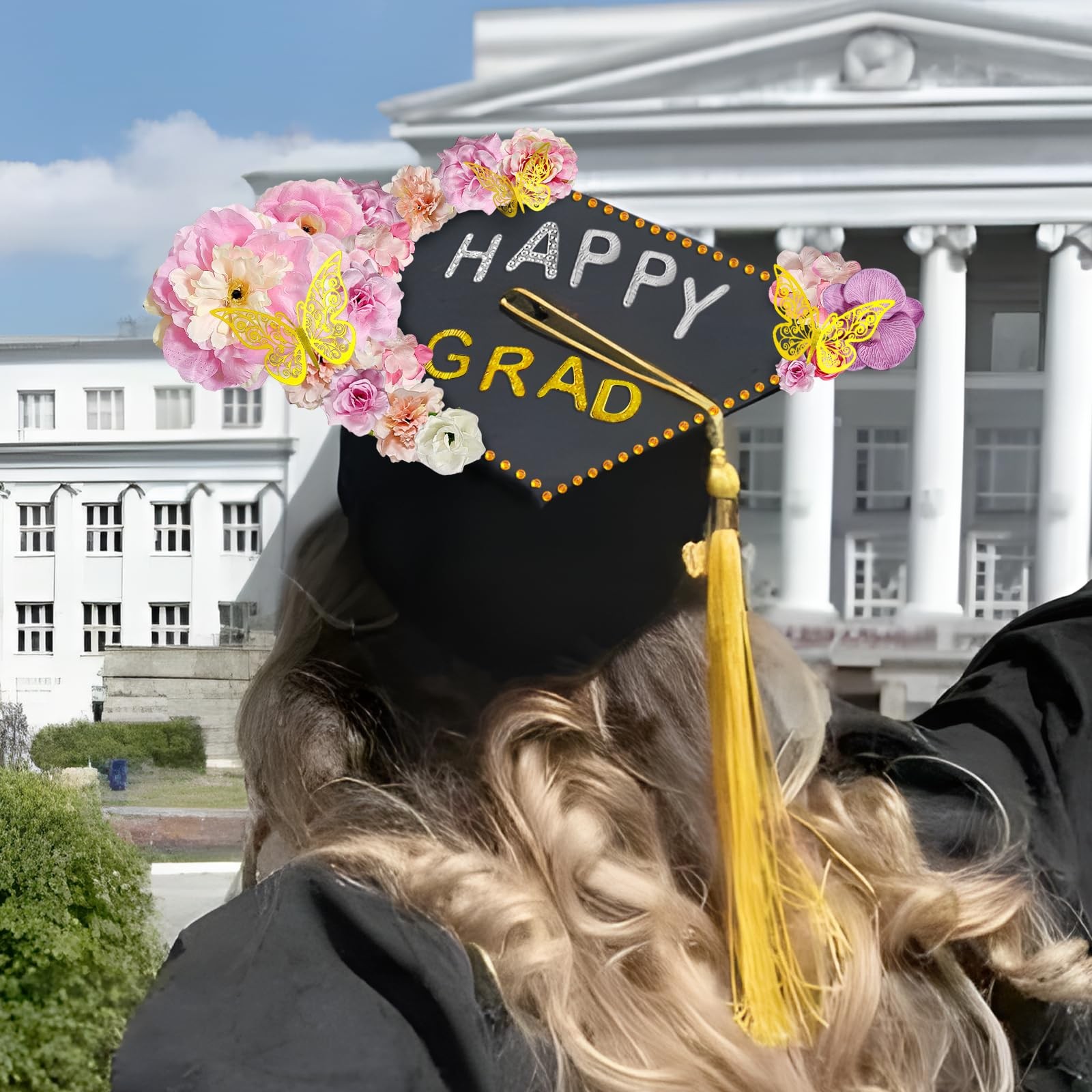 DIY Graduation Cap Decorating Kit with Flowers, Stickers, and Rhinestones