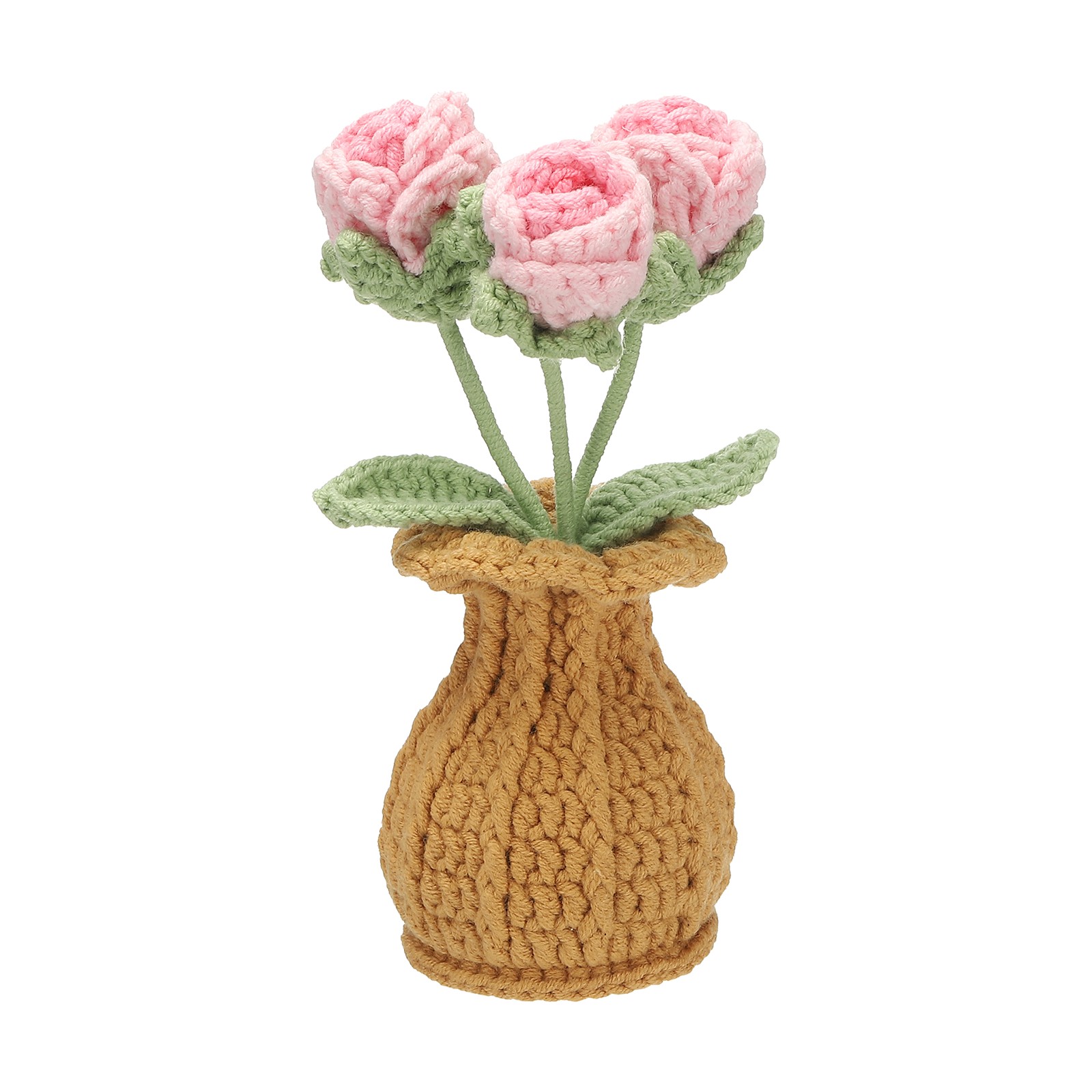 Crochet Flowers Rose Artificial Flowers Little Potted 3 Flowers Gradient Pink