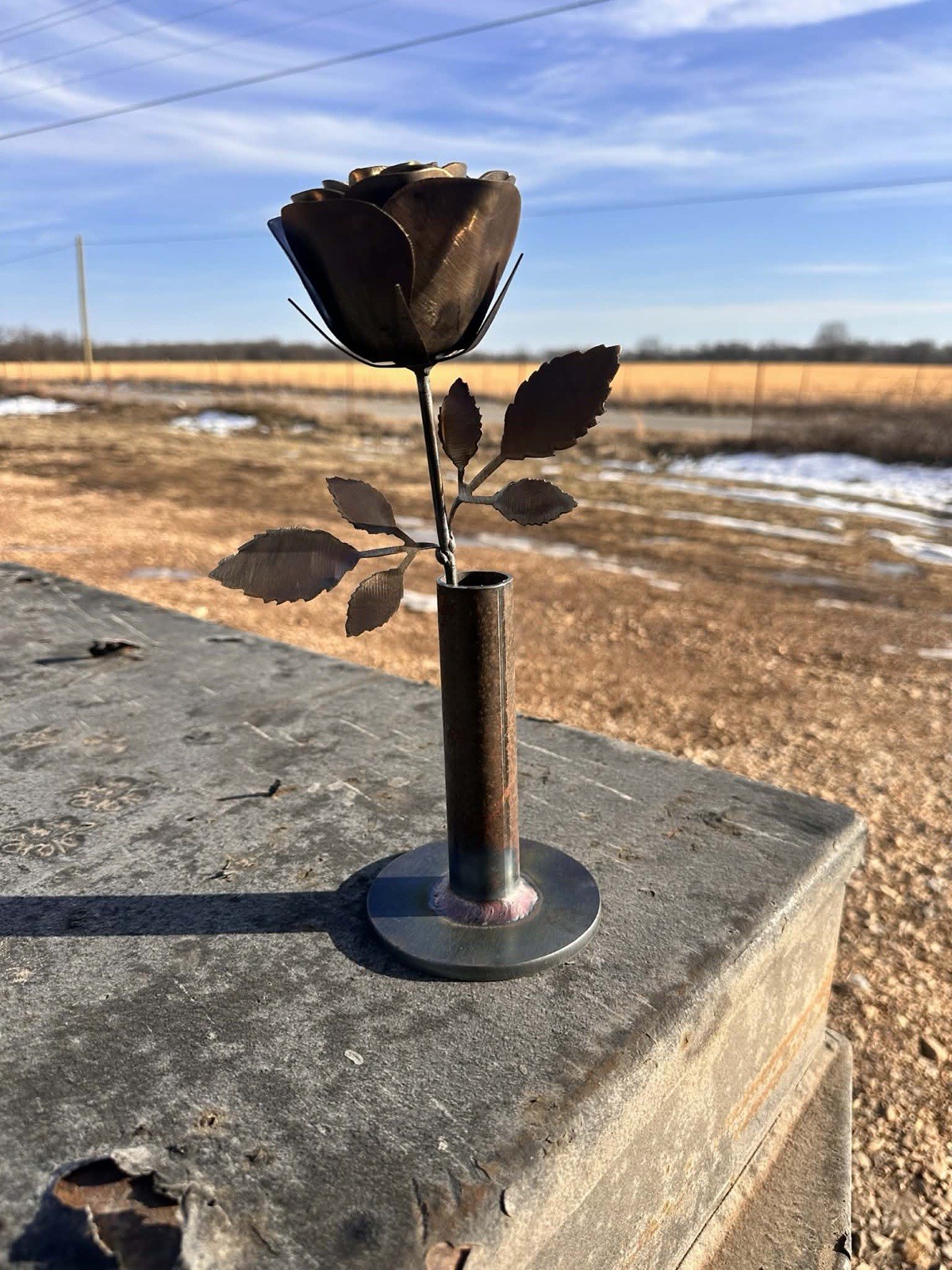 Handmade Iron Steel Metal Forever Rose Flower Welded Brutalist Anniversary