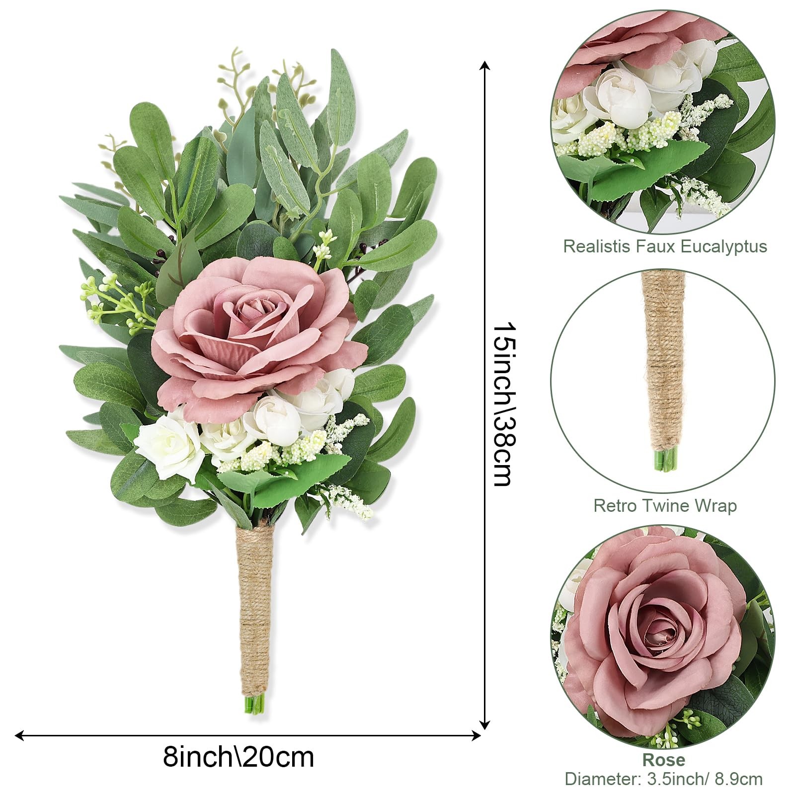Set Of 4 Dusty Pink Bridesmaid Bouquets 8 Inch Artificial Wedding Flower