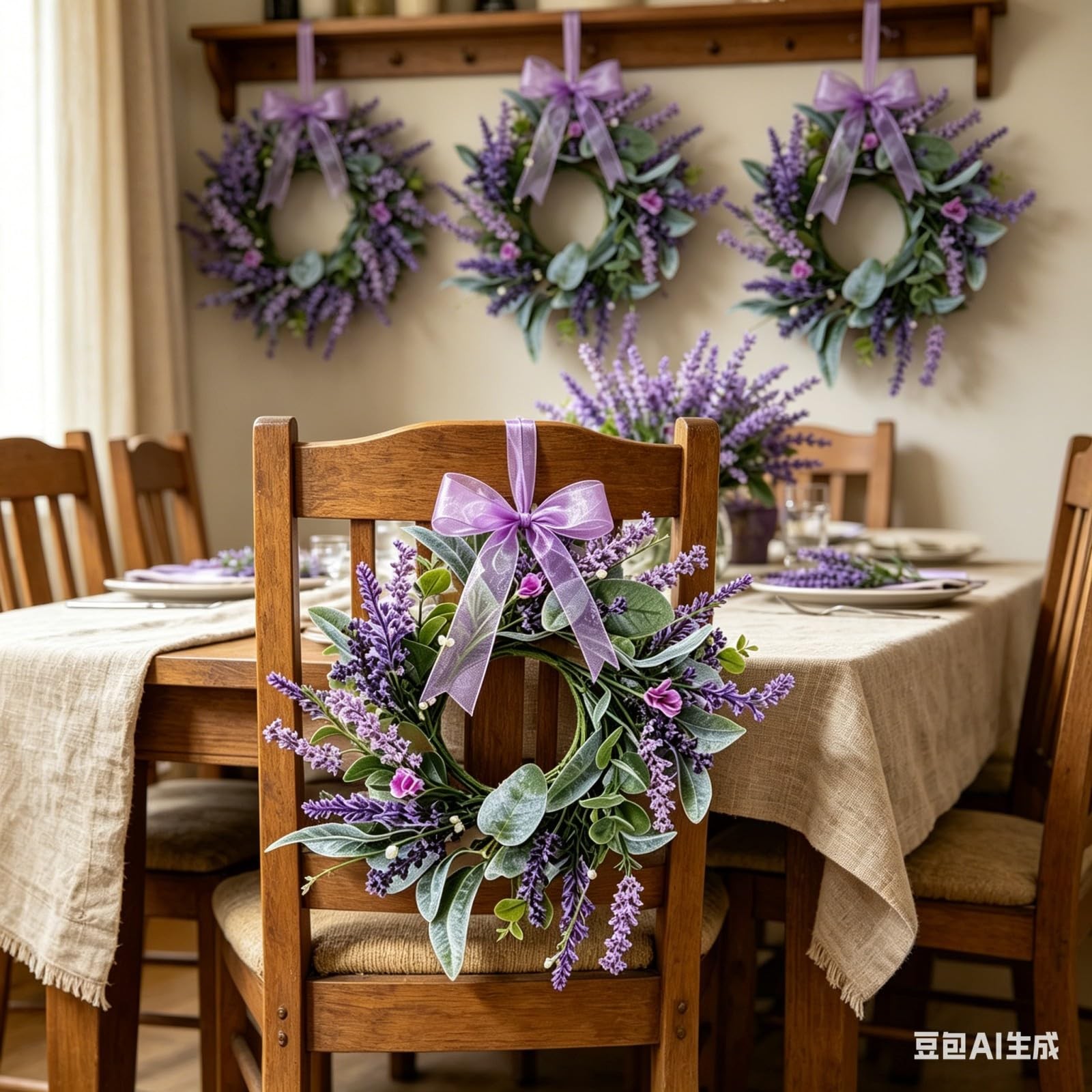 8 Pcs Mini Lavender Hanging Wreaths Purple Daisy Candle Rings Pillar Holder W…
