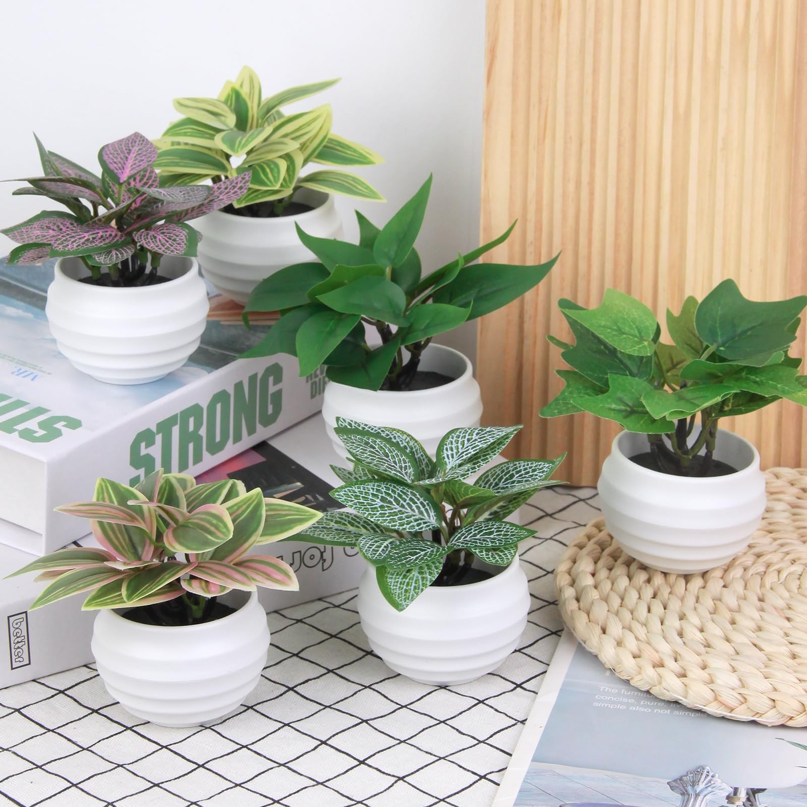 6 PCS Mini Artificial Plants Pots Small Faux Greenery Home Fake Gift Set