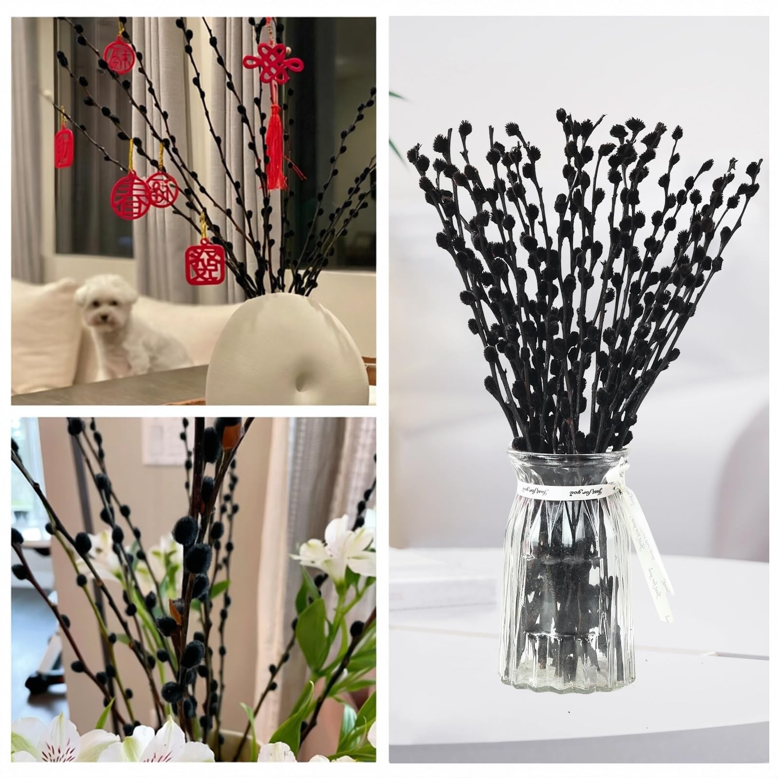 Natural Preserved Dried PussyWillow Branches for Vases, 20 Stems Real Willows…