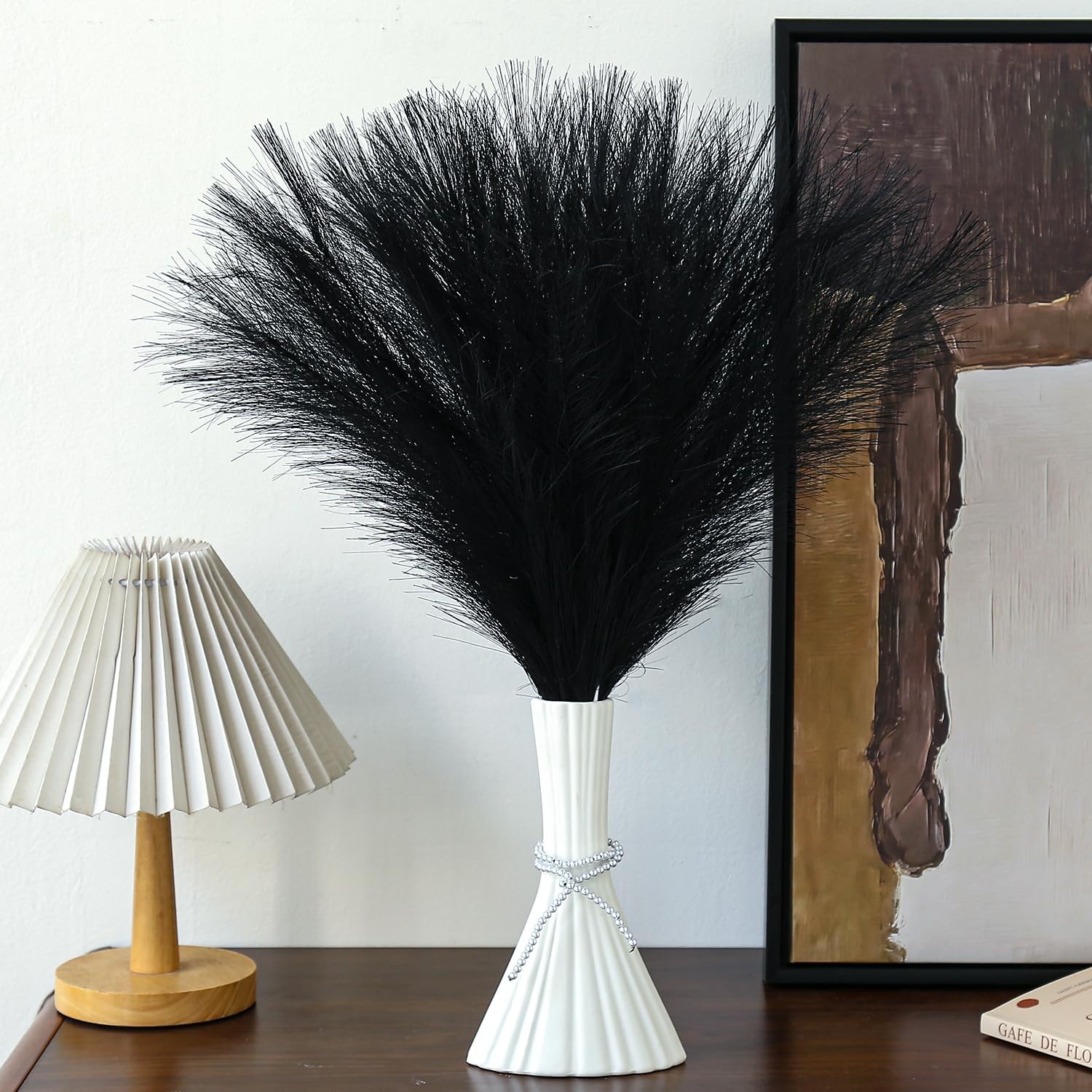 30Pcs Pampas Grass Decor, 21.6″ Soft Fluffy Faux White Pampas Grass No Sheddi…
