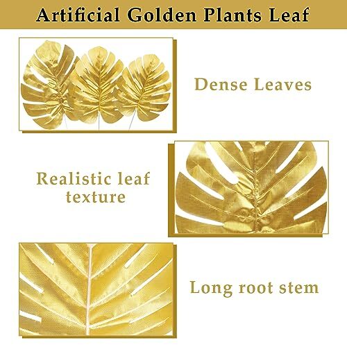 24 Pcs Artificial Gold Palm Leaves Tropical Party Leaves Table Wall Decoration