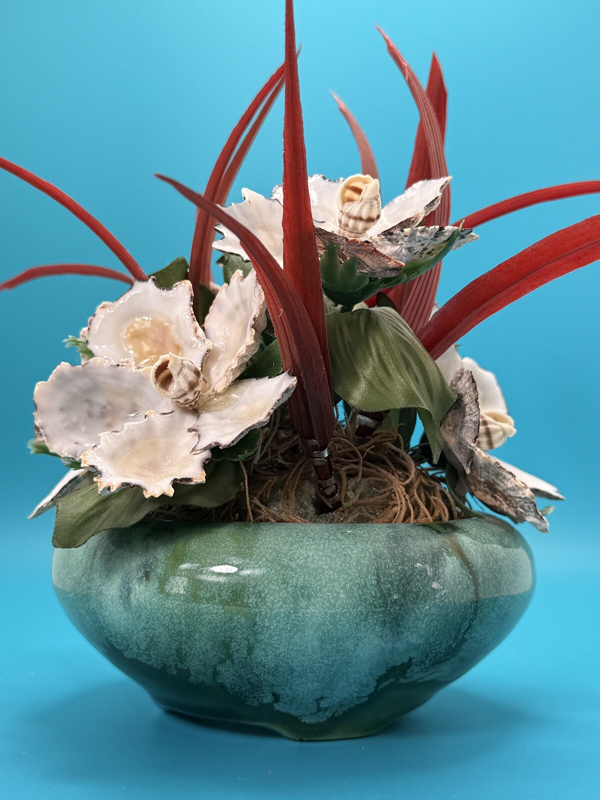 Handmade Seashell Flower Arrangement with Realistic Detailing in Ceramic Base
