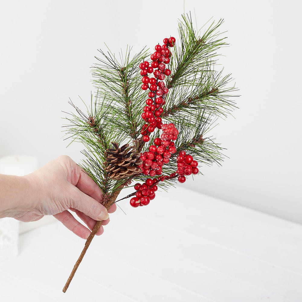 Set of 6 Snowy Artificial Pine and Berry 18″ Floral Sprays