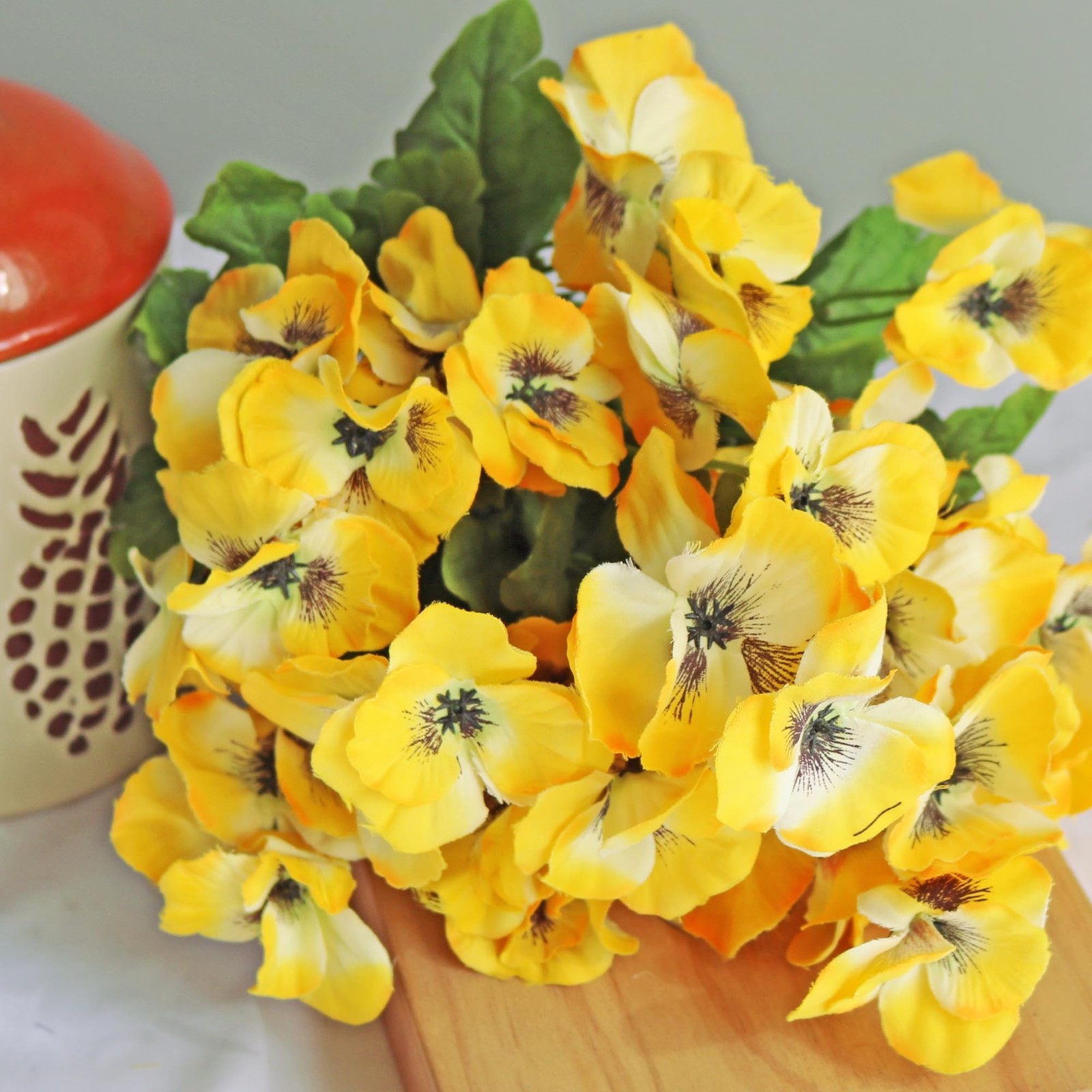 17 Inch Artificial Pansy Flowers Home Office Wedding Decor Yellow Bouquet