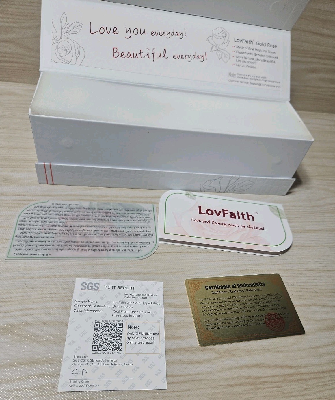 ** NEW In Box ** LovFaith Real Rose Dipped 24K Gold, Red