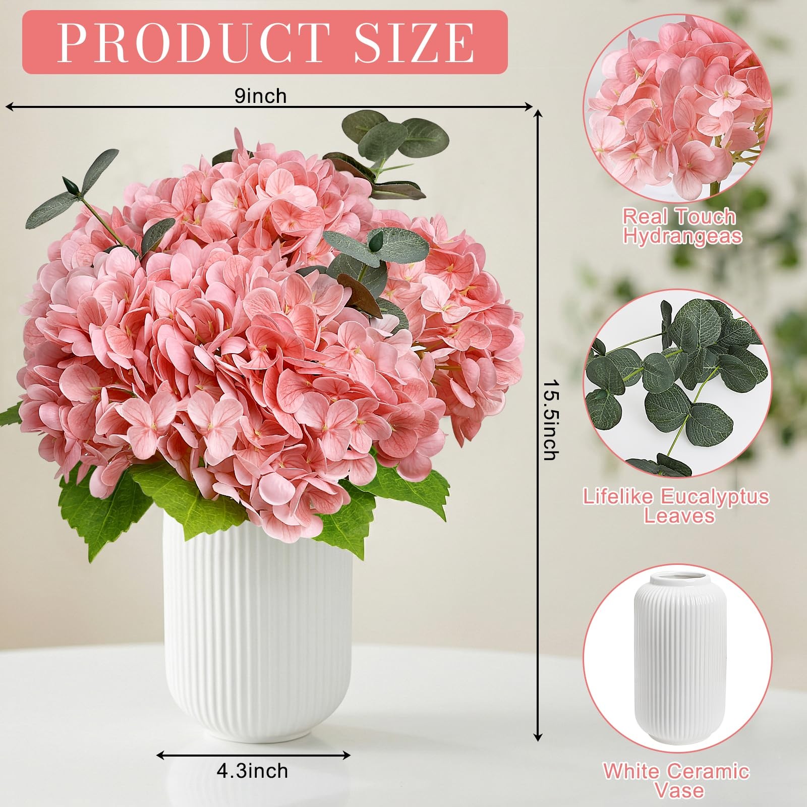 Fake Flowers in Vase – Hydrangea Artificial in Ceramic Vase with Eucalyptus R…