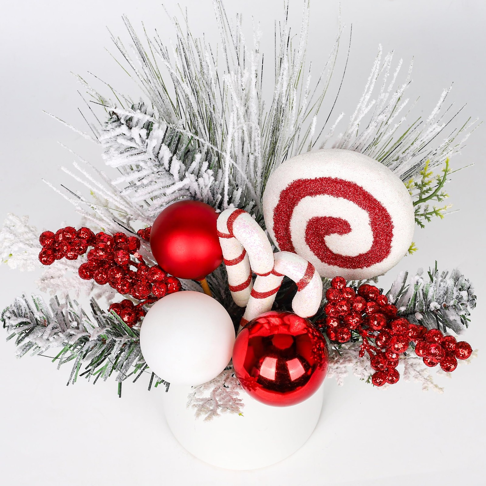 Small Tabletop Artificial Christmas Tree Potted Plant Berries Ornaments 12″