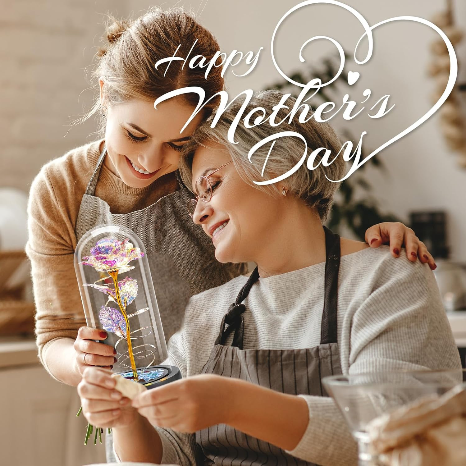 Otlonpe Preserved Forever Valentines Day Flower Gifts for Her, Glass Light up Ro