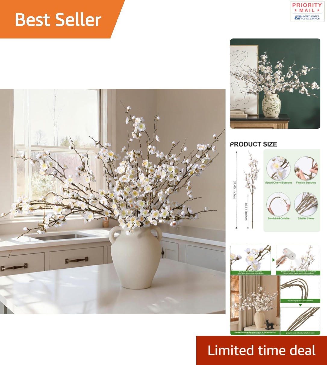 Real Touch Silk Cherry Blossom Branches 6 PCS Indoor Decoration for Home Office