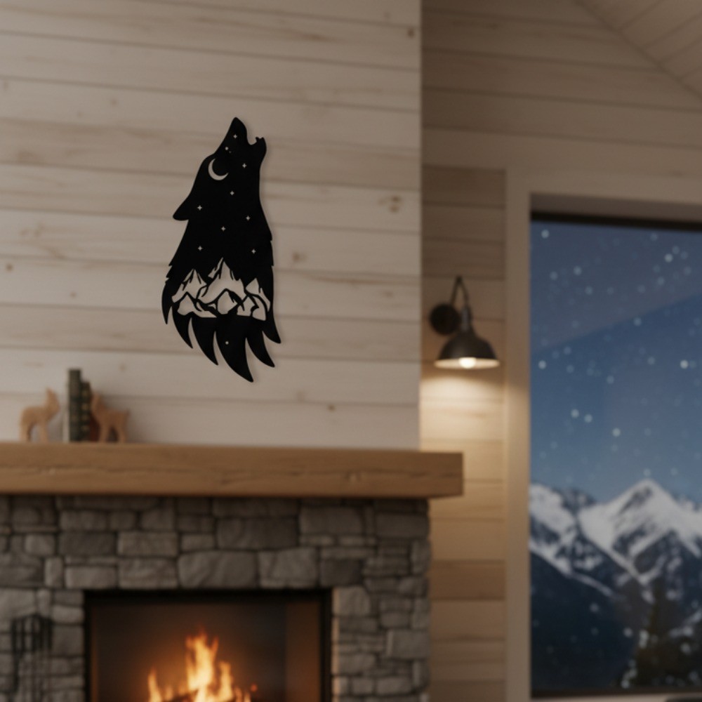 Gothic Howling Wolf Black Metal Wall Art Dark Academia Room Halloween Decor