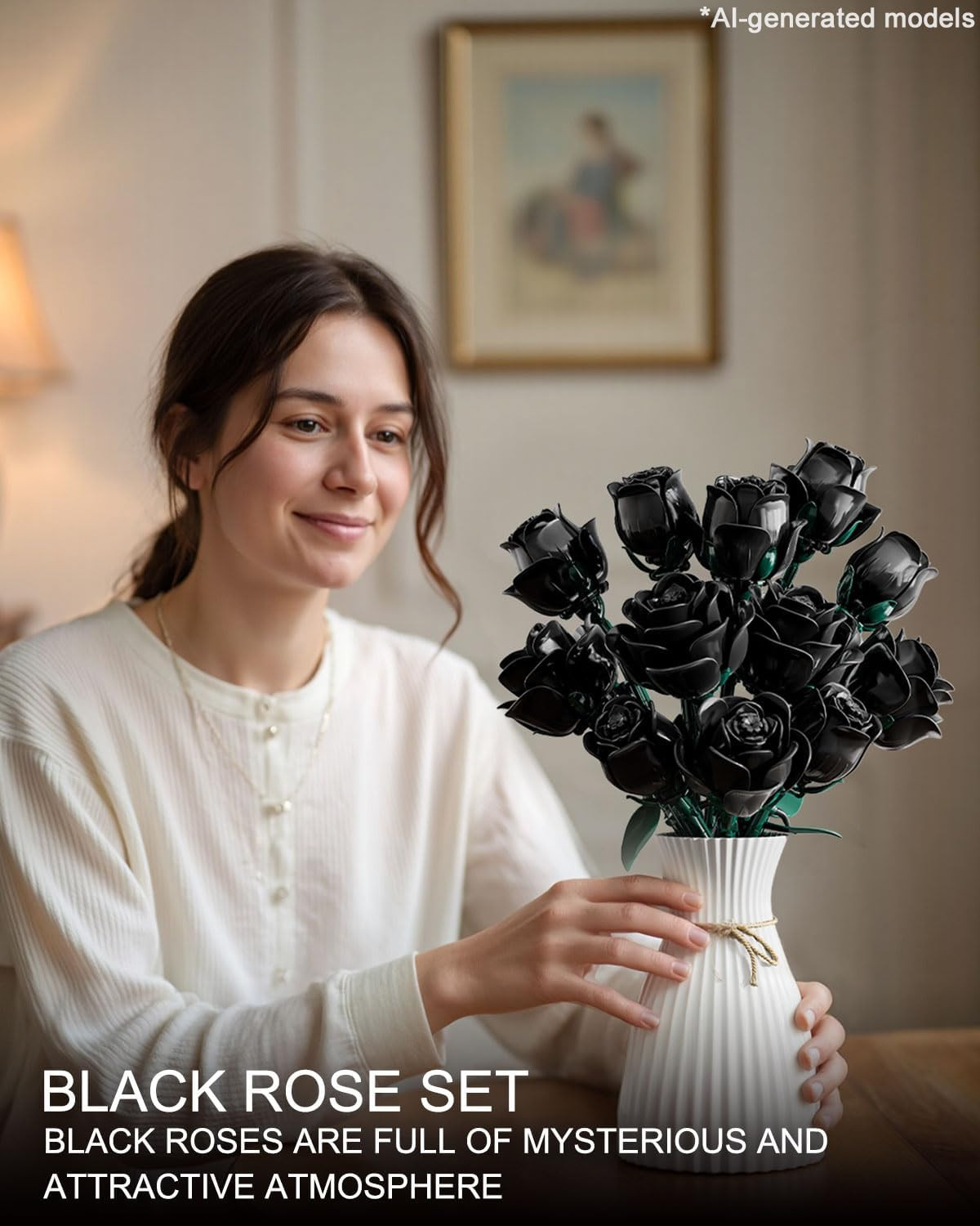 Black Roses Flowers Building Sets, Artificial Bouquet Botanical Collection