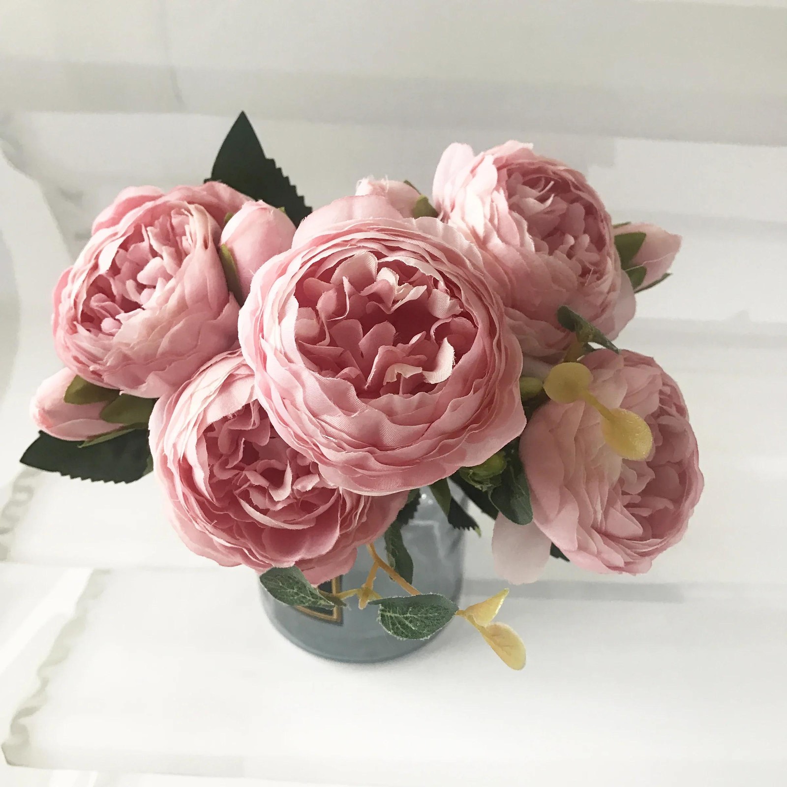 30cm Pink Silk Peony Bouquet – 5 Heads 4 Buds Artificial Flowers for Wedding