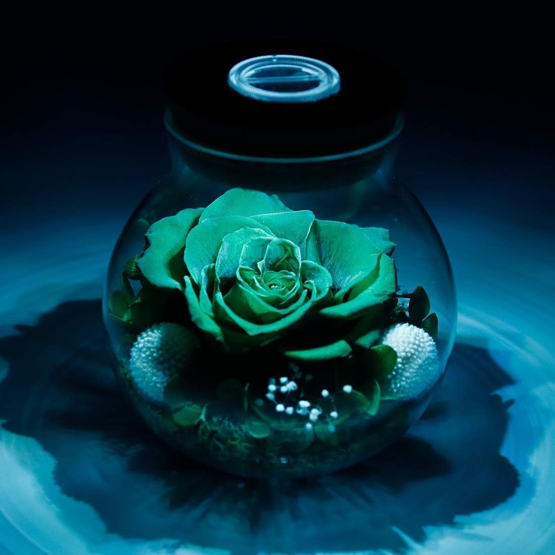 Never Withered Flower in Glass Bottle with Colorful Mood Lights – Indoor Decor
