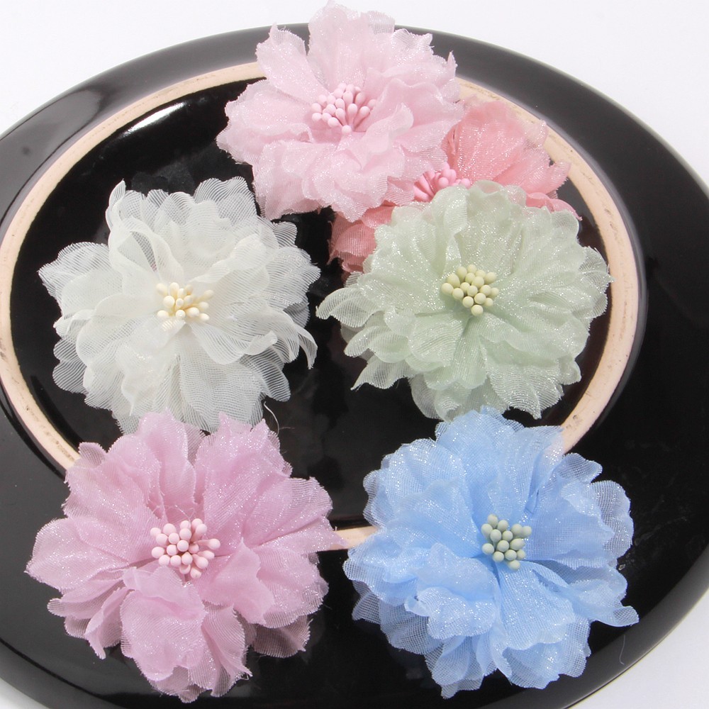5cm Handmade Chiffon Multilayer Fabric Cored Flowers For DIY Hair Accessories