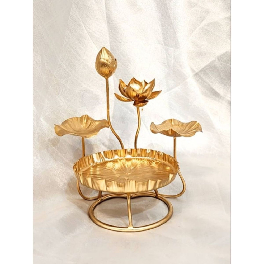 Thai Art Home Decor Gold Brass Lotus Flower Tray Handmade Ornament New year Gift