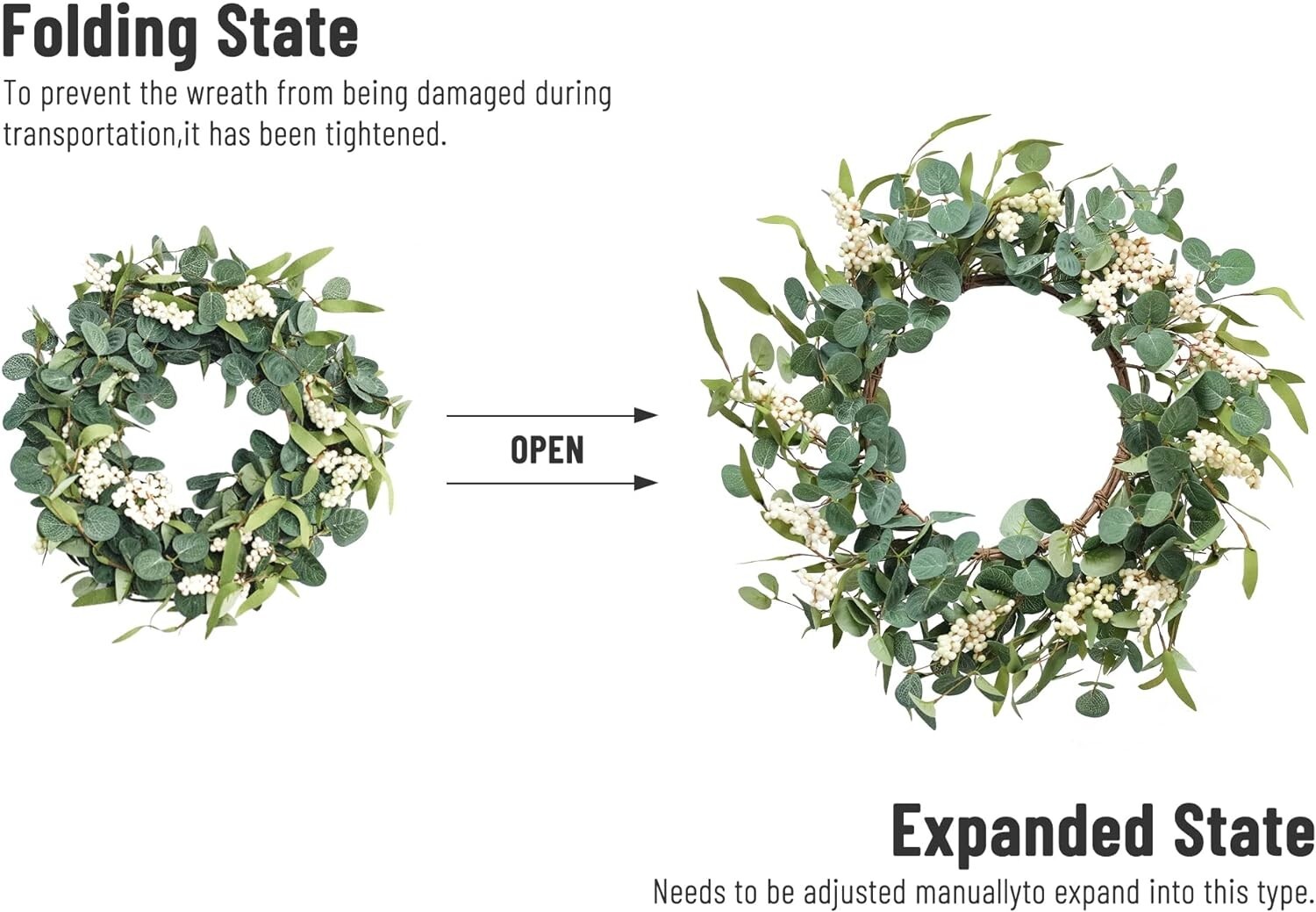 Seasonal Ready 20” Eucalyptus Wreath with Lifelike Design – Elegant Home Accent