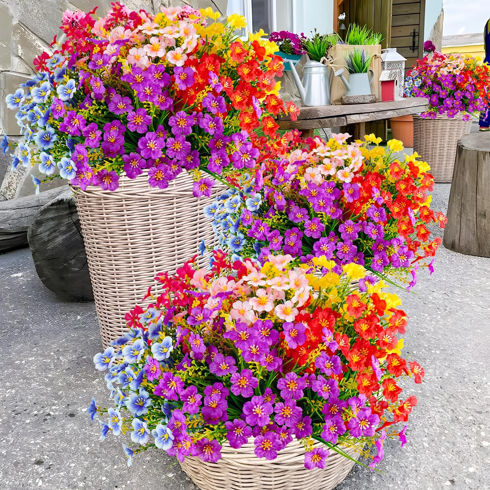 36 Pcs Artificial Flowers for Outdoor, UV Resistant Faux Silk Flowers, Fake F…