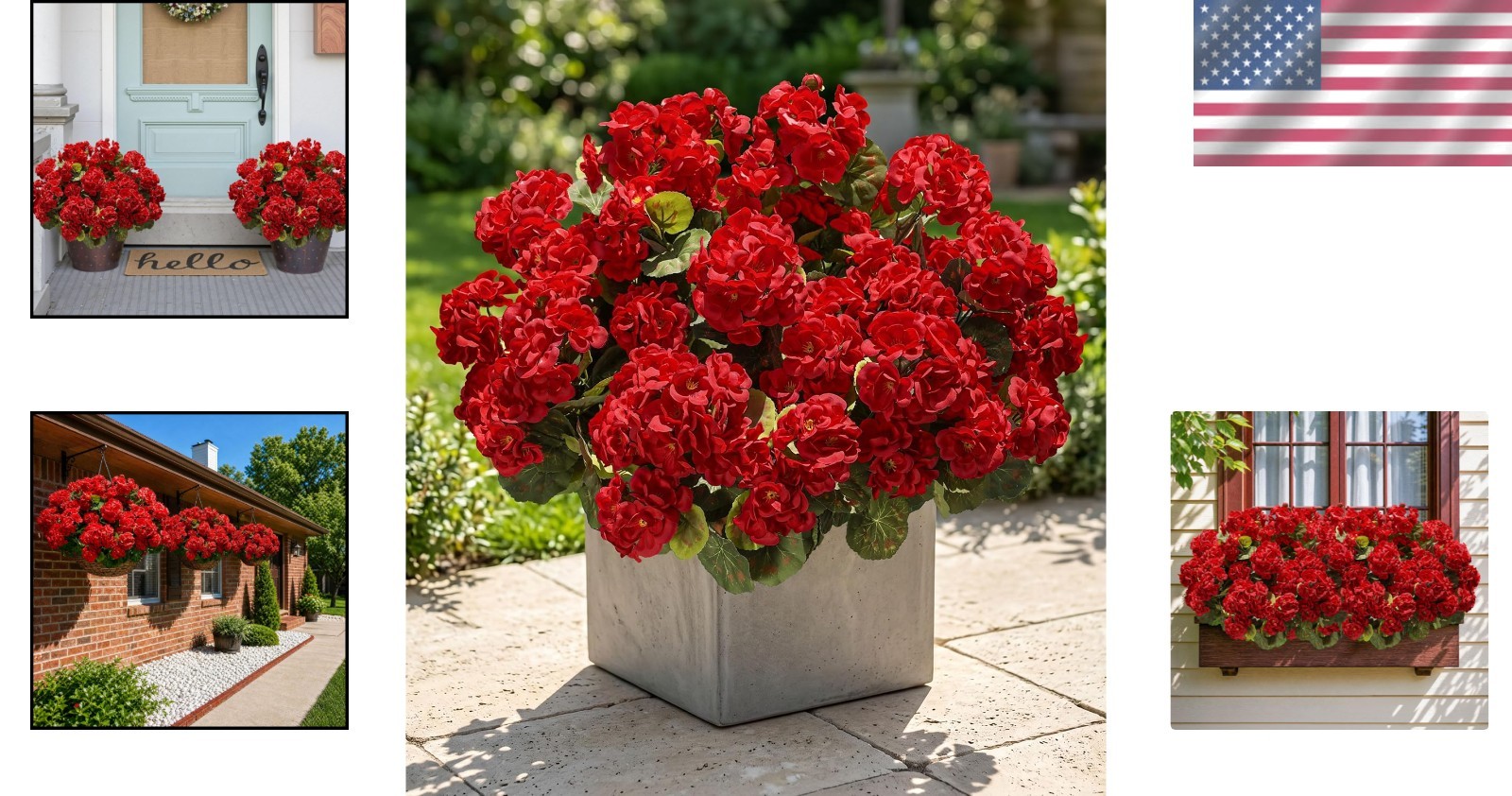 6 Bundles of Beautifully Crafted Silk Geraniums – Ideal for Porches and Gardens