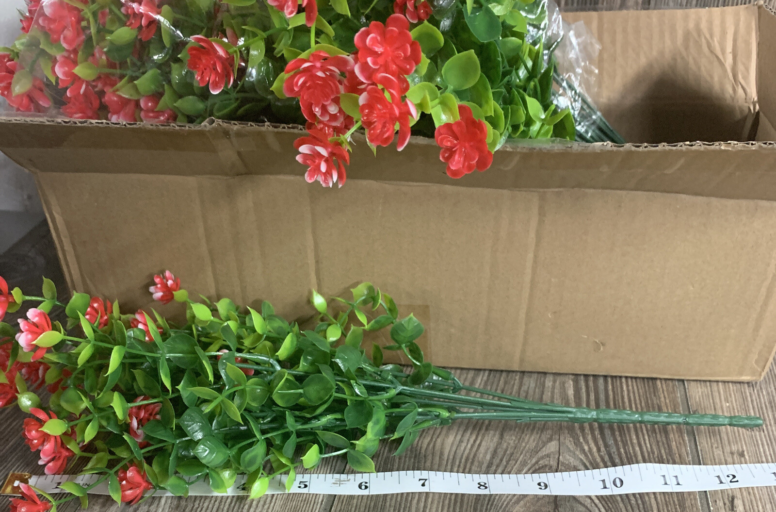 Grunyia 10 Bundles Artificial Fake Flowers Faux Outdoor Plastic Plants Red