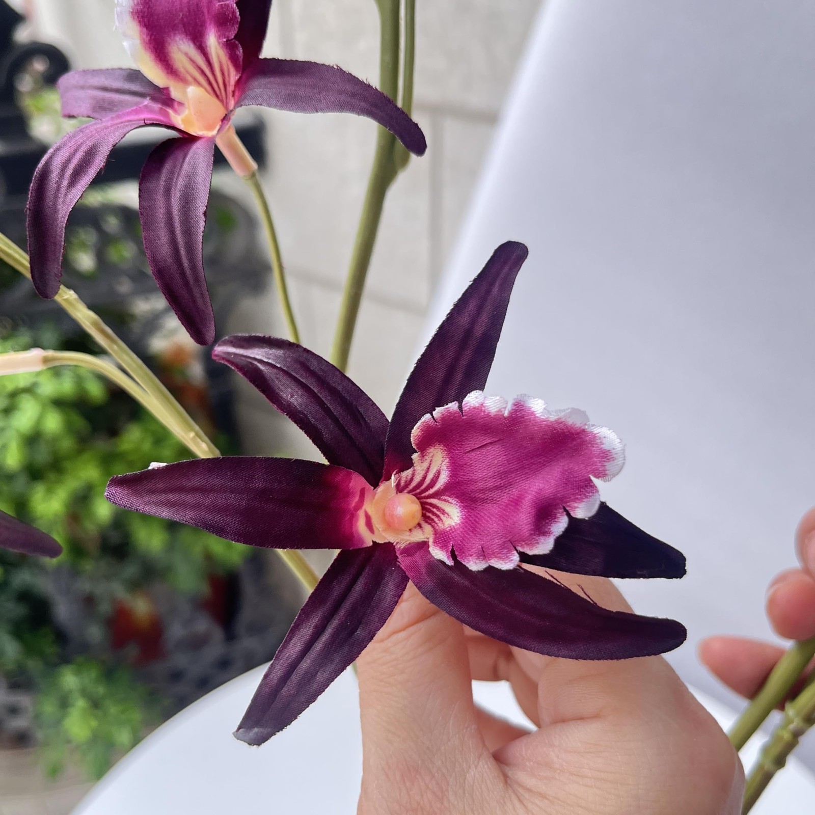 2 PCS 35.4 Inch Artificial Dendrobium Orchid Faux Silk Fabric Flower Decor