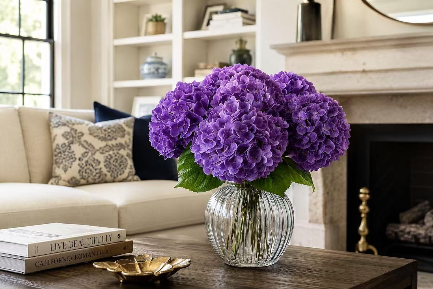 Real Touch Purple Hydrangea Artificial Flowers – 6 Stems for Home Decor