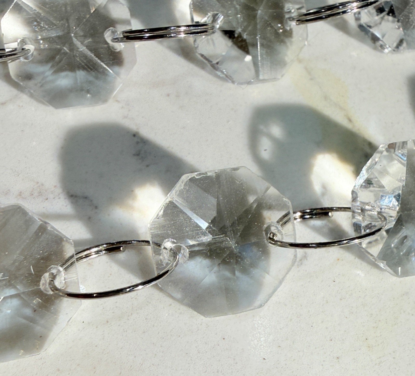 Crystal Bead Garland 120″ Octagon 1/2″ Plastic Crystals Wire Chain