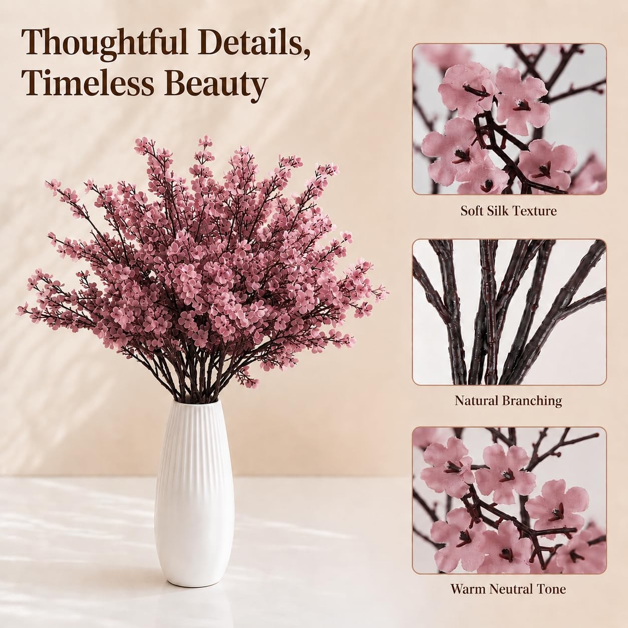 6 PCS Dusty Pink Artificial Babys Breath Flowers 18.5 Inch Silk Gypsophila