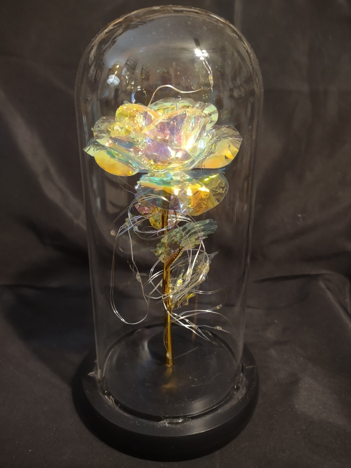 Enchanted Forever Rose Flower in Glass Dome Cloche Dome LED Lighted