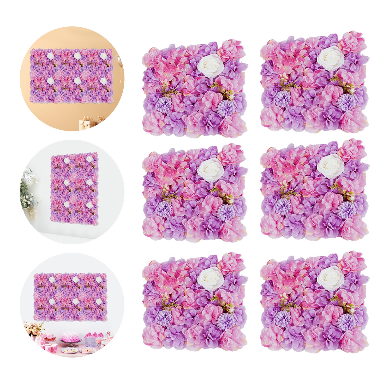 6Pieces 3D Flower Wall Panels Artificial Floral Backdrop Decor Faux Flower Panel