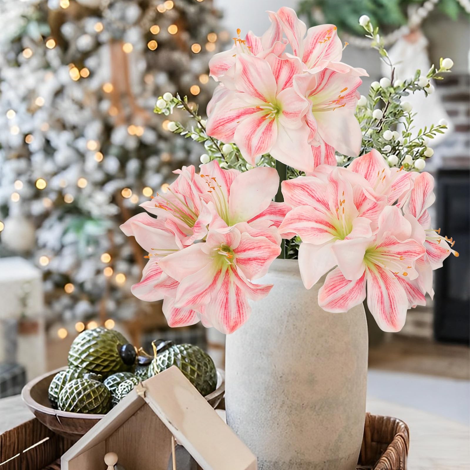3PCS Amaryllis Artificial Flowers 17.3 Inch Faux Amaryllis Flowers Stems with…