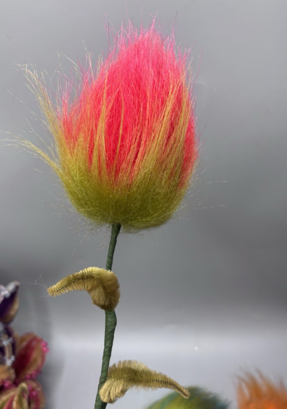 Vintage Handmade Flower Bouquet Beads Pipe Cleaner Troll Hair Whimsical Fantasy