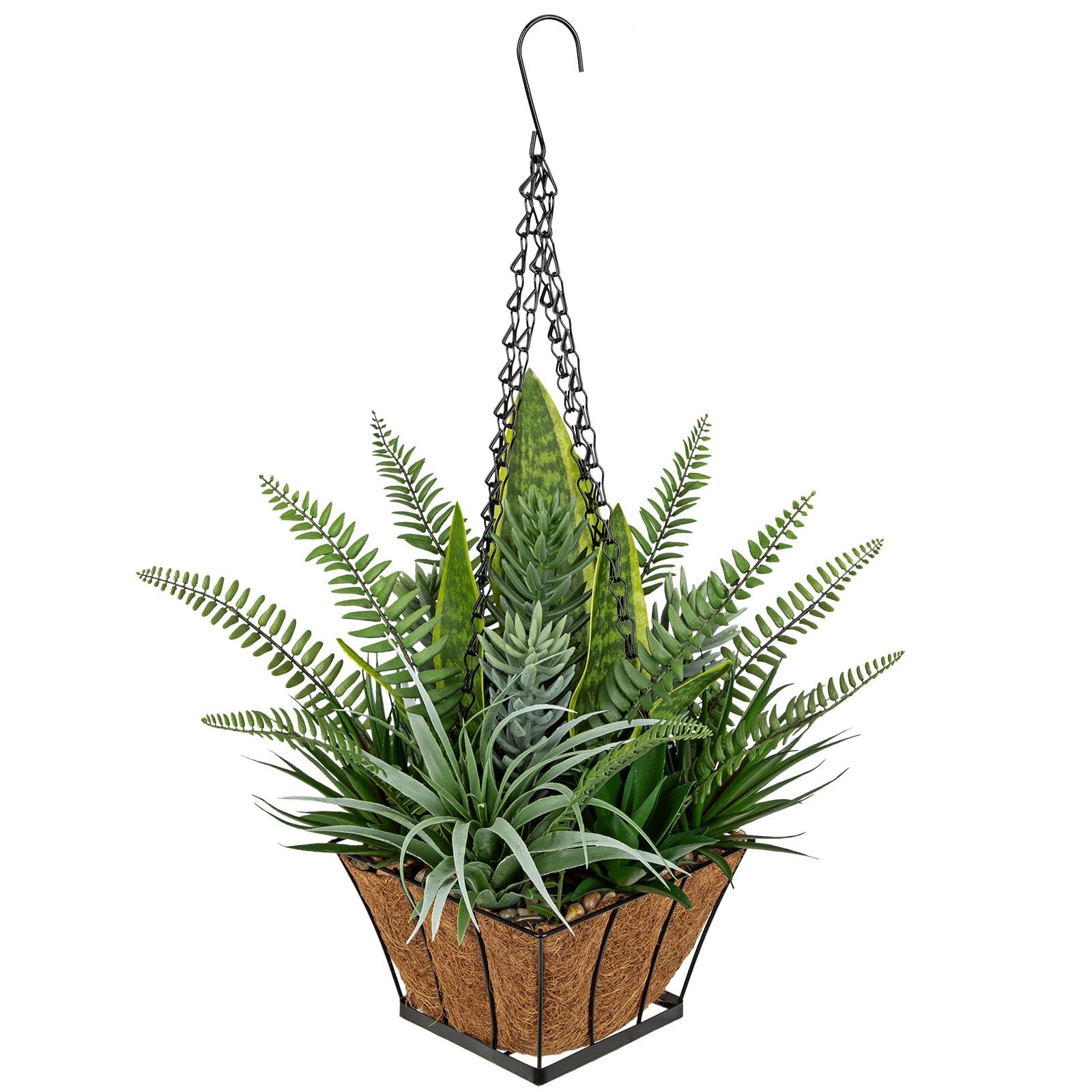 DILATATA Artificial Hanging Plants Basket, Faux Snake Plants Fern Succulent M…