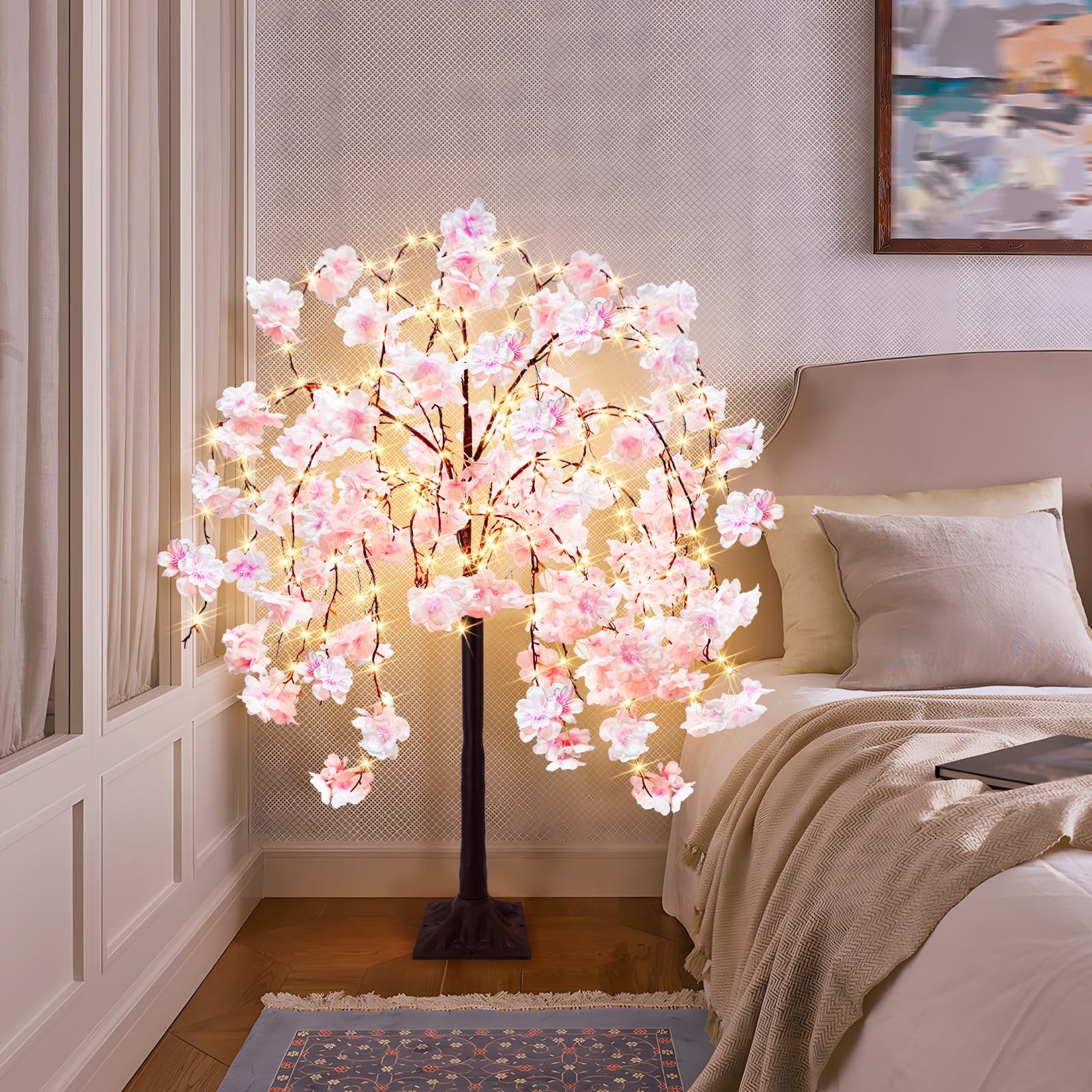 4FT Cherry Blossom Tree with 360 LED Fairy Lights Artificial Lighted Tree wit…
